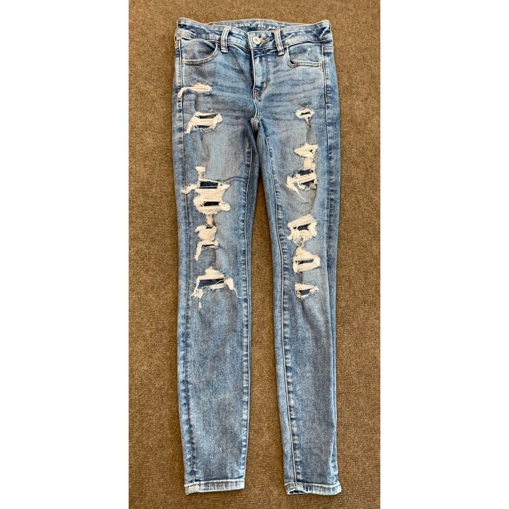 American Eagle Jeans Womens 4 Mid Rise Jegging Distressed Stretch Y2K Slim Denim